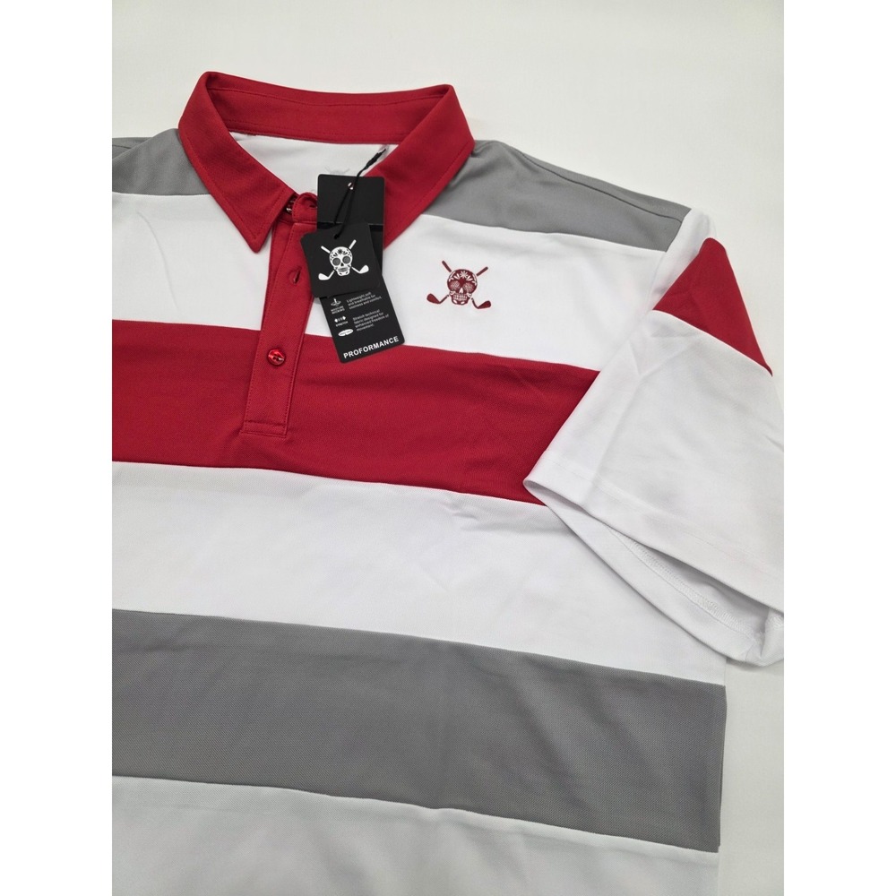 NWT CHUCO GOLF‎ Equus RED white gray rugby style SS polo size 2XL skull logo